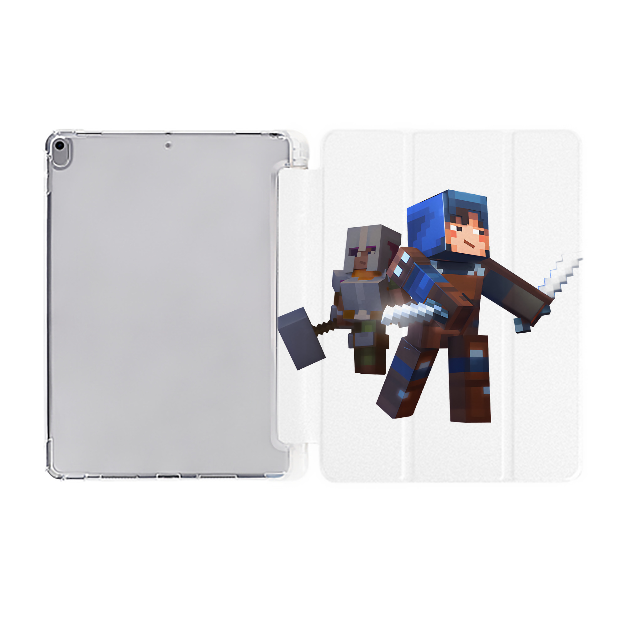 （画像用） マインクラフト ブロックの世界 Minecraft MC Block world IPad ケース ペン収納付き 三つ折りスタンド PUレザー×シリコン 対応機種9.5/10.5/10.9インチ
